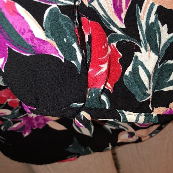 EVRI 2X Black Fuchsia Pink Green Wt Floral Neck Tie Long Sleeve Pullover Blouse - Picture 9 of 14